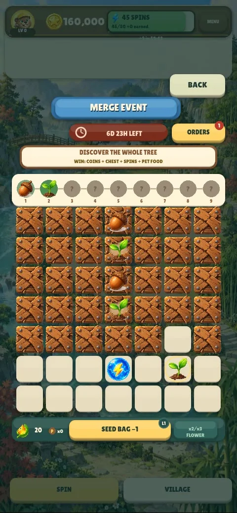 Dam! merge event board: tiles to discover by merging items from the seed bag